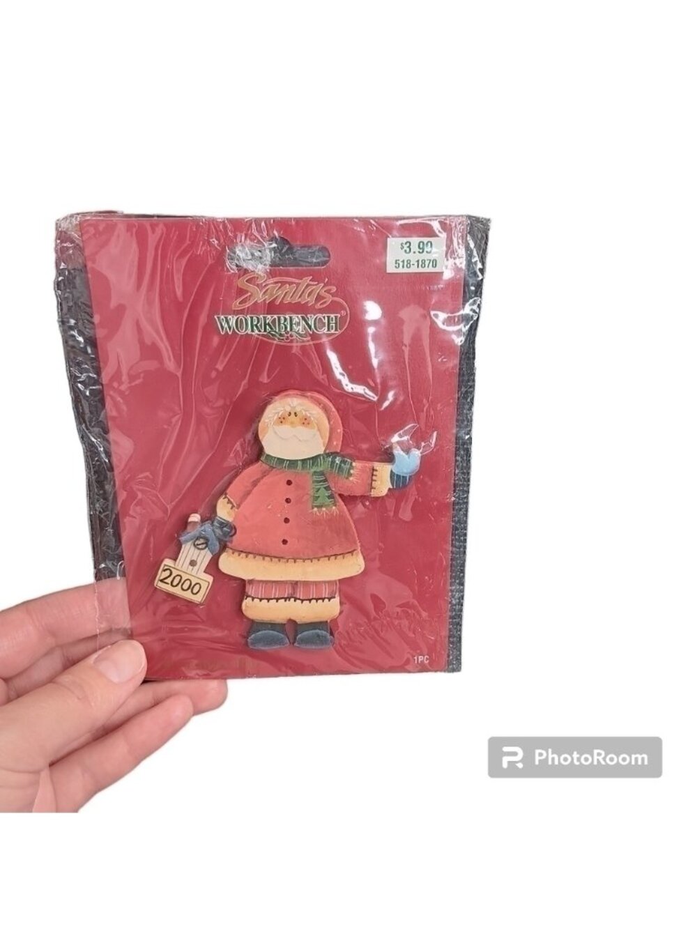 Santa's Workbench Christmas Santa Pin 2000 Holiday Brooch Red Small Wood NEW